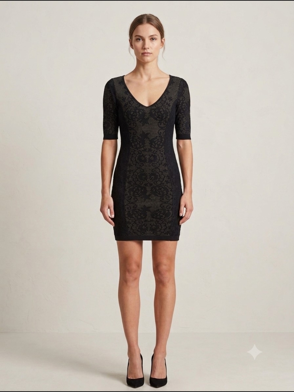 Z Spoke by Zac Posen Black V-Neck Lace-Pattern Mini Dress - XS